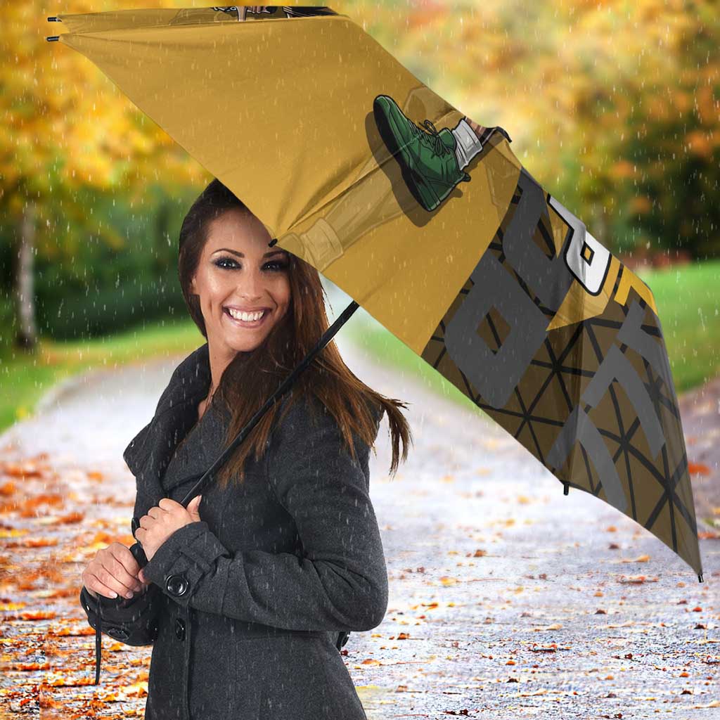 Usopp One Piece Basketball Theme Yellow and Black Design Umbrella with Sniper Emblem and Action Pose - The Mazicc