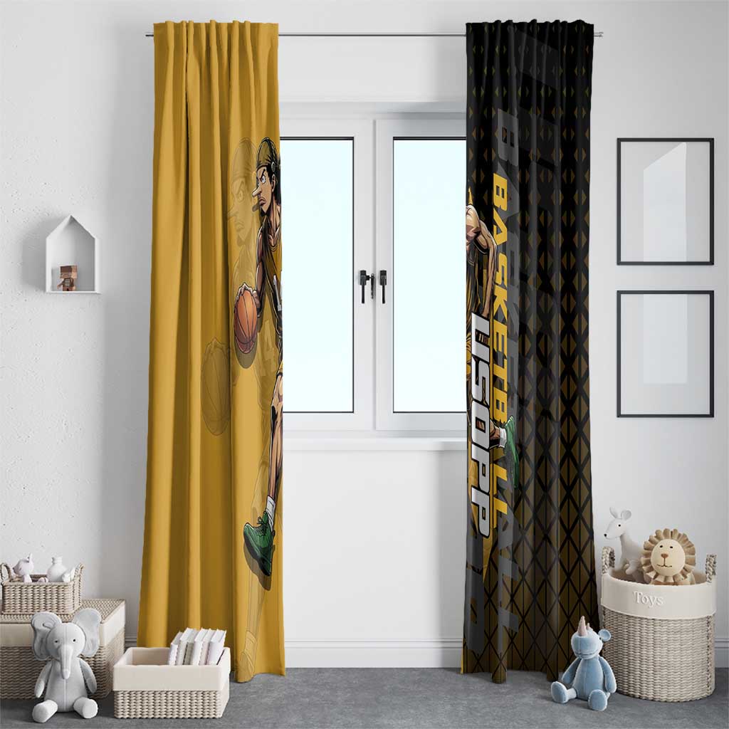 Usopp One Piece Basketball Theme Yellow and Black Design Window Curtain with Sniper Emblem and Action Pose - The Mazicc