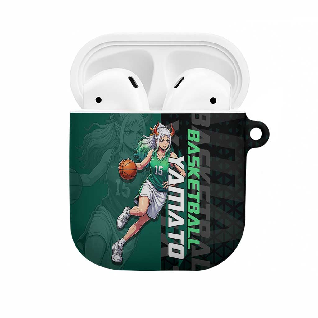 Yamato One Piece Basketball Theme Green and Black Design AirPods Case with Oni Mask Emblem and Dynamic Pose - The Mazicc