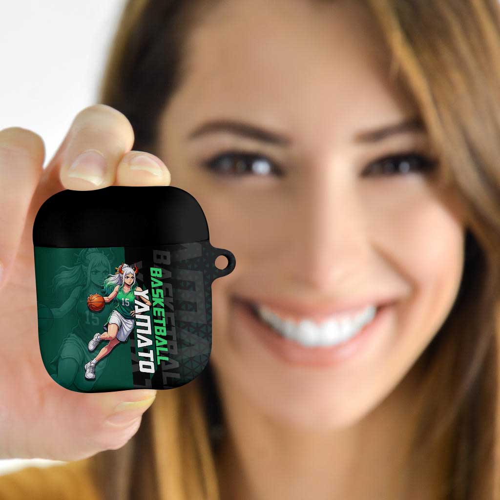 Yamato One Piece Basketball Theme Green and Black Design AirPods Case with Oni Mask Emblem and Dynamic Pose - The Mazicc
