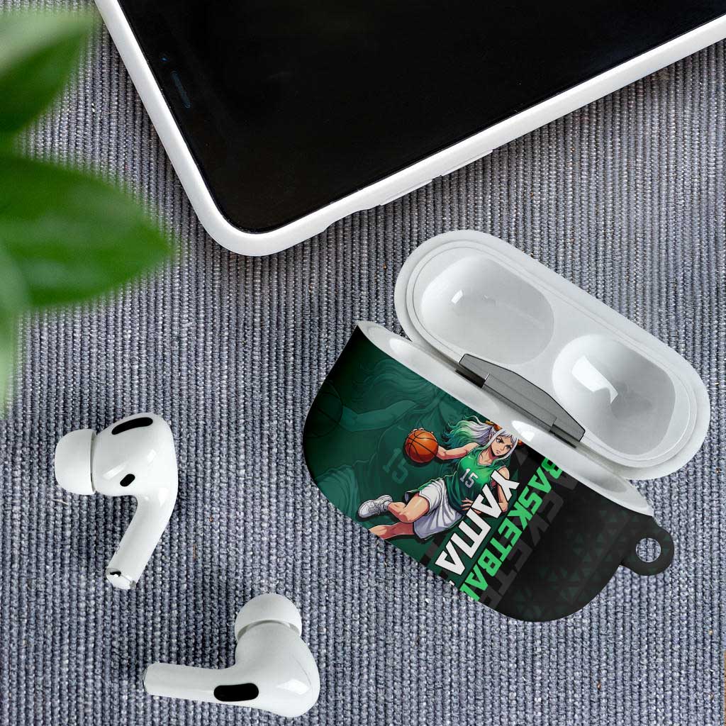 Yamato One Piece Basketball Theme Green and Black Design AirPods Case with Oni Mask Emblem and Dynamic Pose - The Mazicc