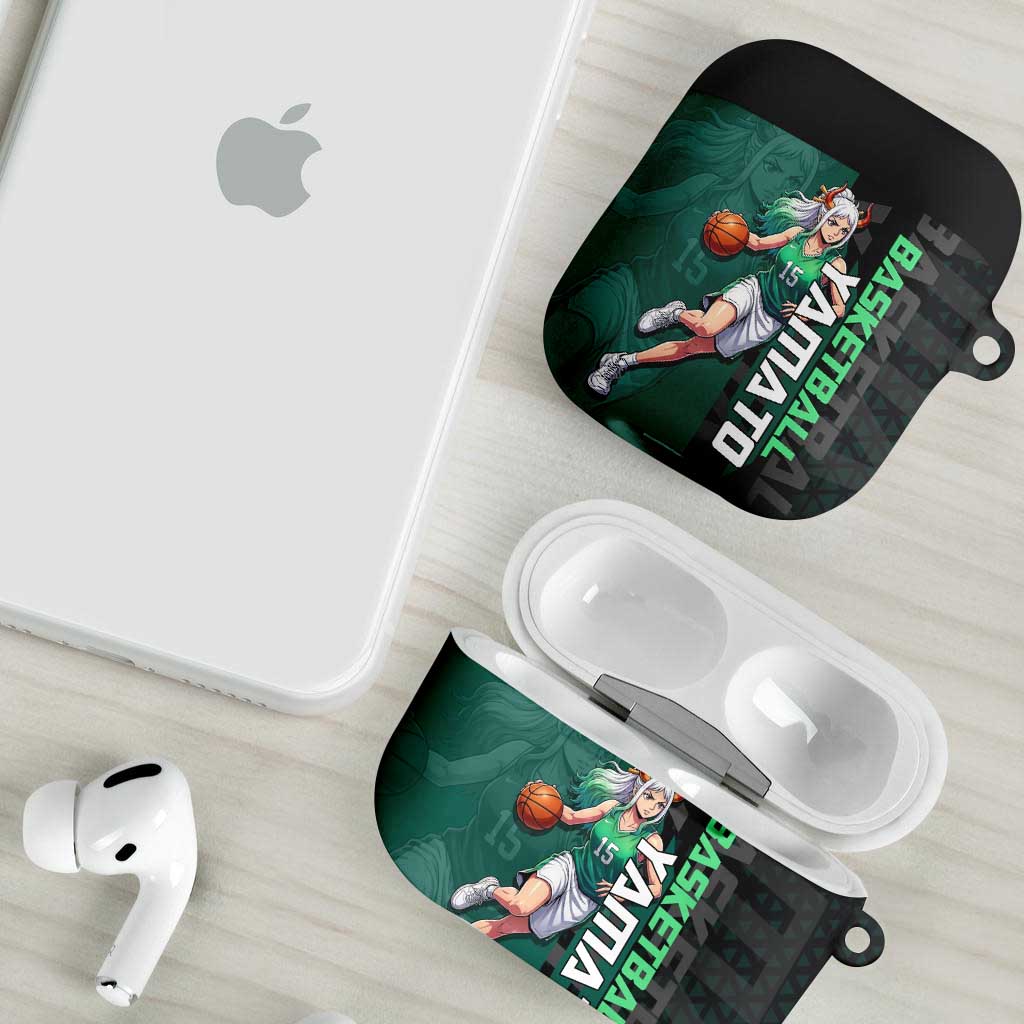 Yamato One Piece Basketball Theme Green and Black Design AirPods Case with Oni Mask Emblem and Dynamic Pose - The Mazicc