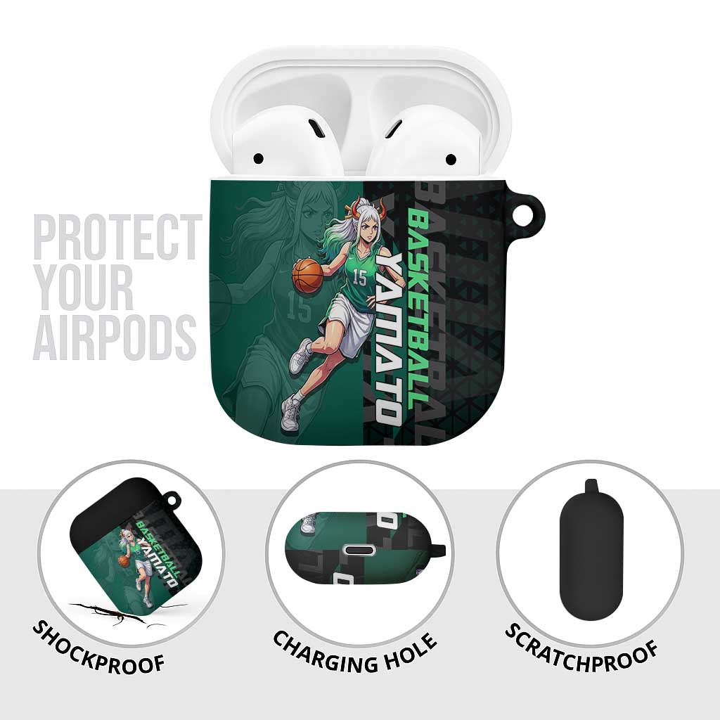 Yamato One Piece Basketball Theme Green and Black Design AirPods Case with Oni Mask Emblem and Dynamic Pose - The Mazicc