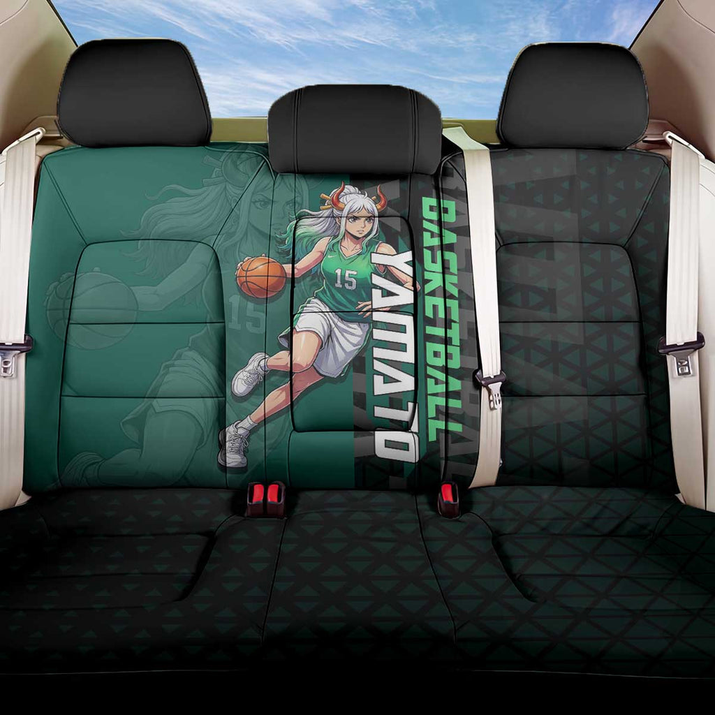 Yamato One Piece Basketball Theme Green and Black Design Back Car Seat Cover with Oni Mask Emblem and Dynamic Pose - The Mazicc