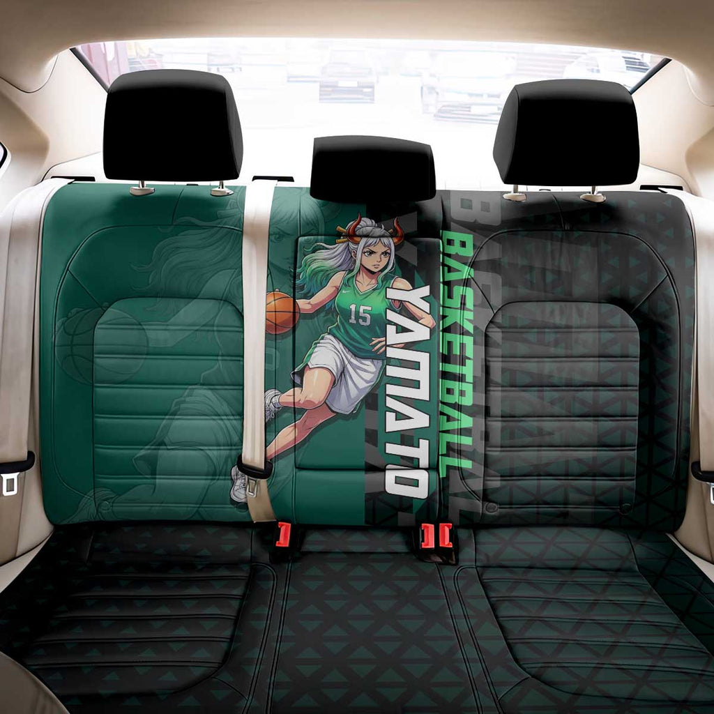 Yamato One Piece Basketball Theme Green and Black Design Back Car Seat Cover with Oni Mask Emblem and Dynamic Pose - The Mazicc