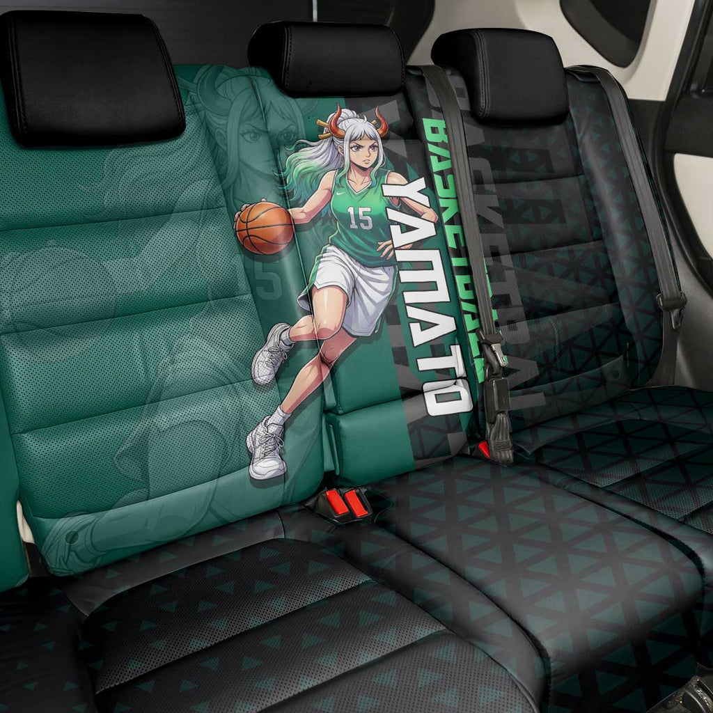 Yamato One Piece Basketball Theme Green and Black Design Back Car Seat Cover with Oni Mask Emblem and Dynamic Pose - The Mazicc