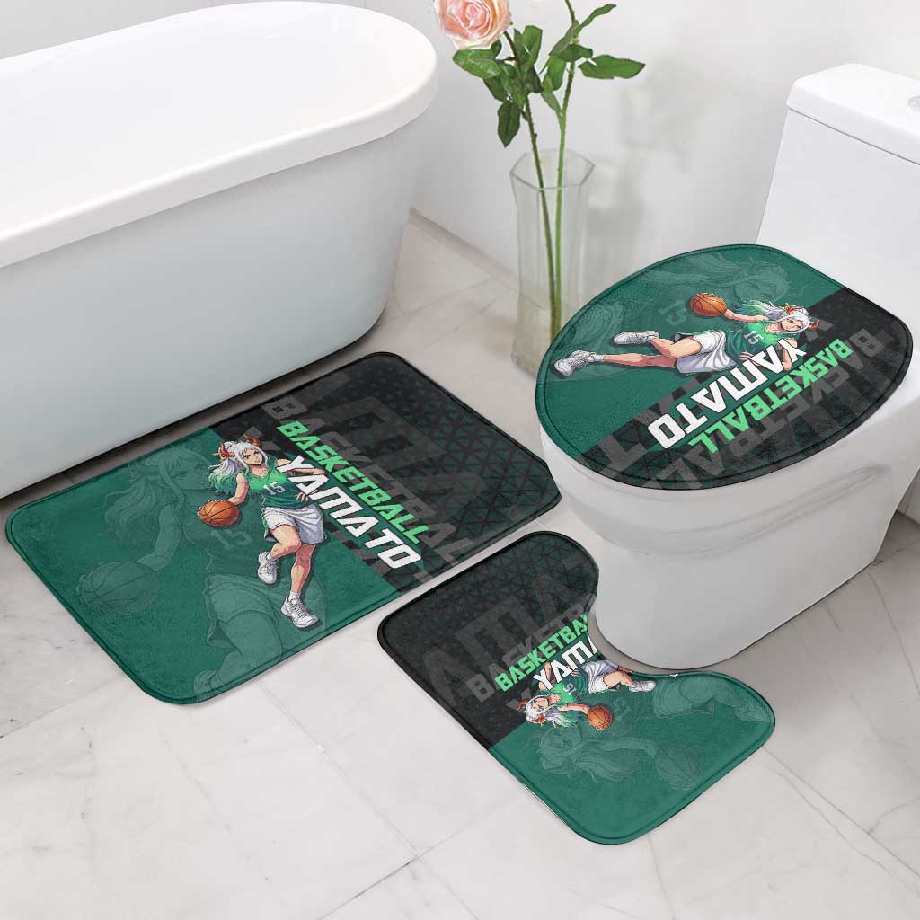 Yamato One Piece Basketball Theme Green and Black Design Bathroom Set with Oni Mask Emblem and Dynamic Pose - The Mazicc