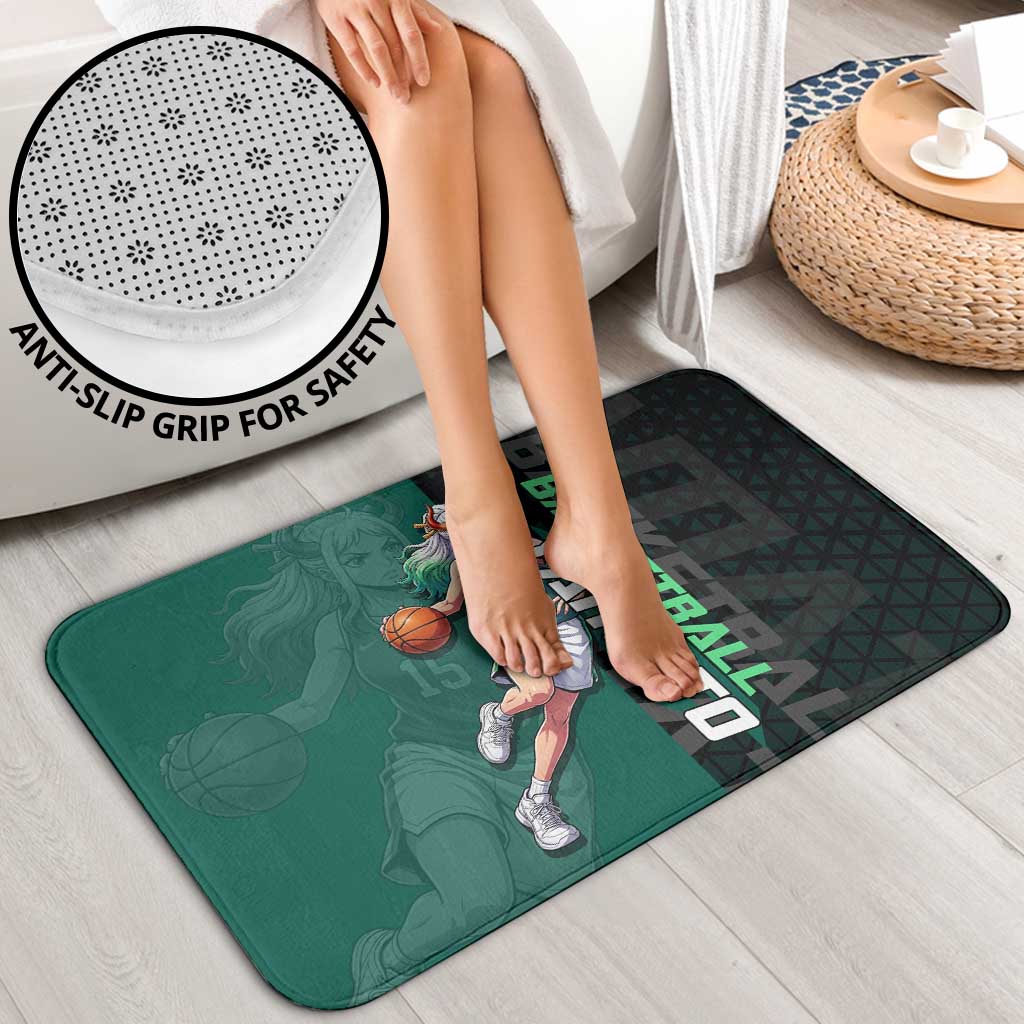 Yamato One Piece Basketball Theme Green and Black Design Bathroom Set with Oni Mask Emblem and Dynamic Pose - The Mazicc