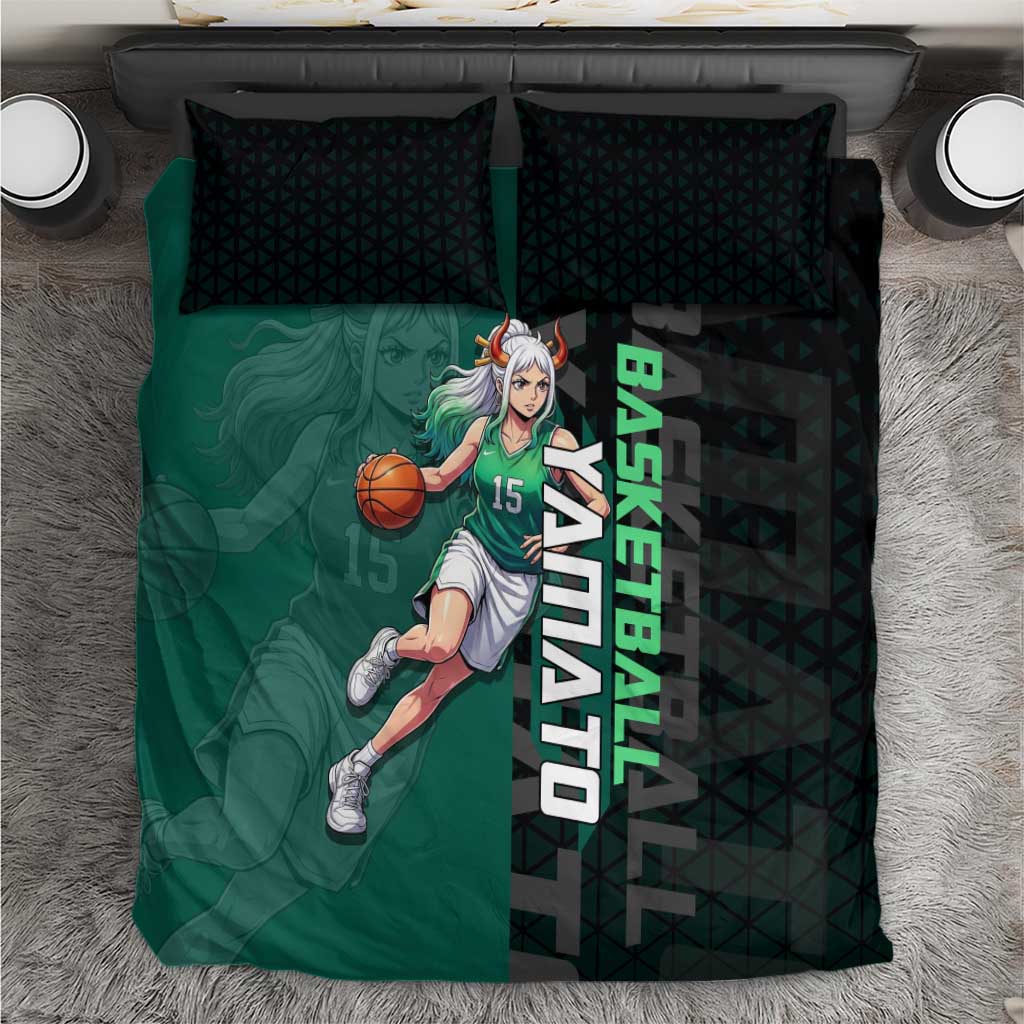 Yamato One Piece Basketball Theme Green and Black Design Bedding Set with Oni Mask Emblem and Dynamic Pose - The Mazicc