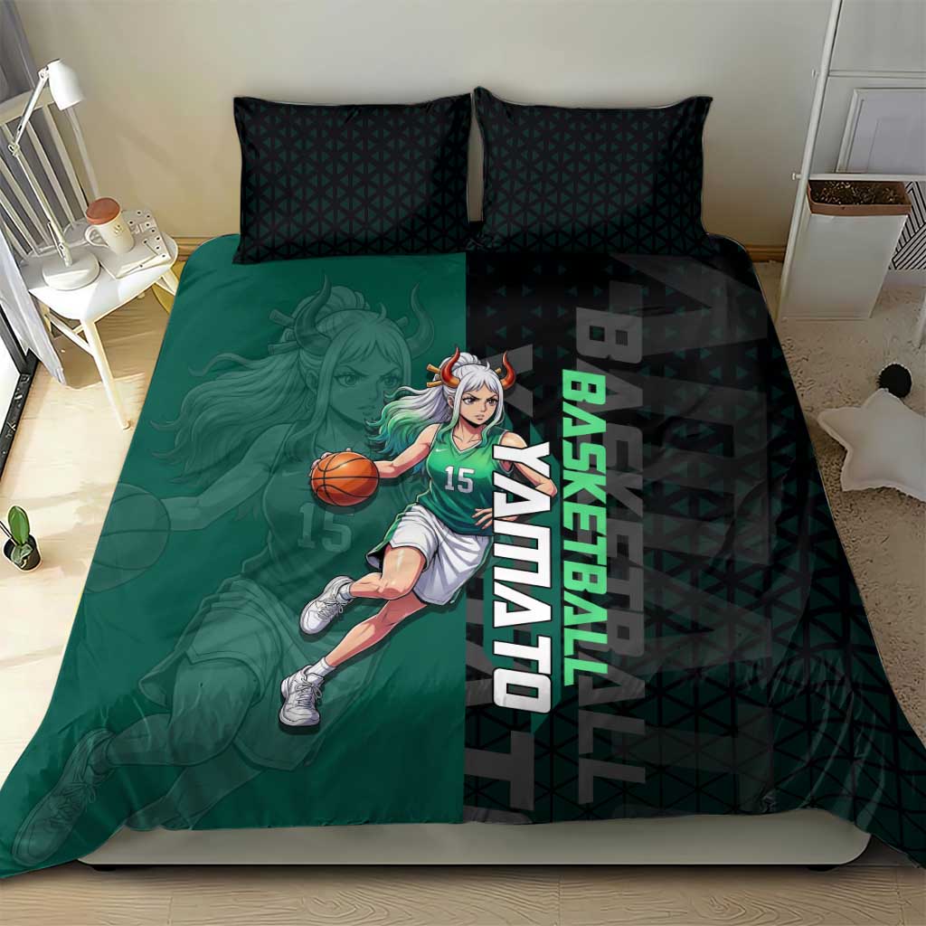 Yamato One Piece Basketball Theme Green and Black Design Bedding Set with Oni Mask Emblem and Dynamic Pose - The Mazicc