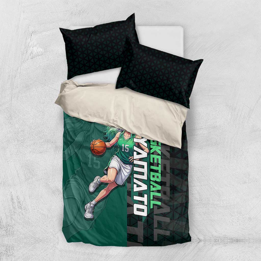 Yamato One Piece Basketball Theme Green and Black Design Bedding Set with Oni Mask Emblem and Dynamic Pose - The Mazicc