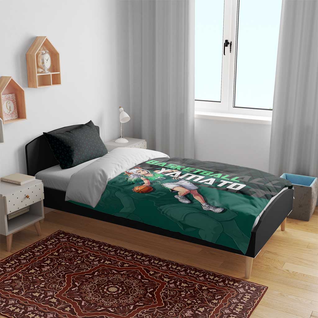 Yamato One Piece Basketball Theme Green and Black Design Bedding Set with Oni Mask Emblem and Dynamic Pose - The Mazicc