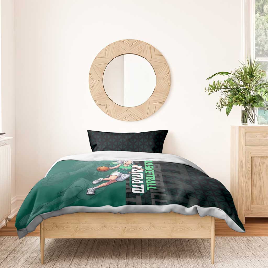 Yamato One Piece Basketball Theme Green and Black Design Bedding Set with Oni Mask Emblem and Dynamic Pose - The Mazicc