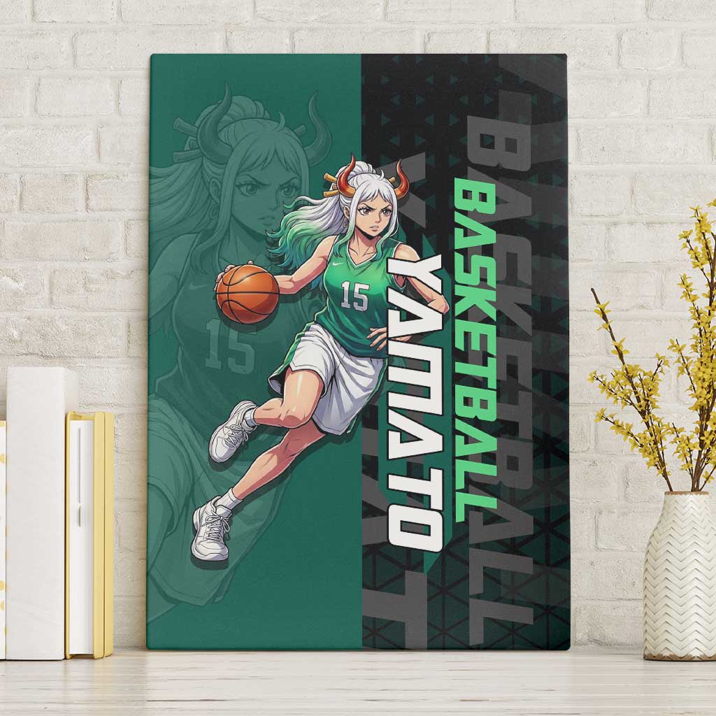 Yamato One Piece Basketball Theme Green and Black Design Canvas Wall Art with Oni Mask Emblem and Dynamic Pose - The Mazicc