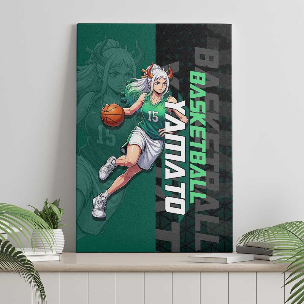 Yamato One Piece Basketball Theme Green and Black Design Canvas Wall Art with Oni Mask Emblem and Dynamic Pose - The Mazicc