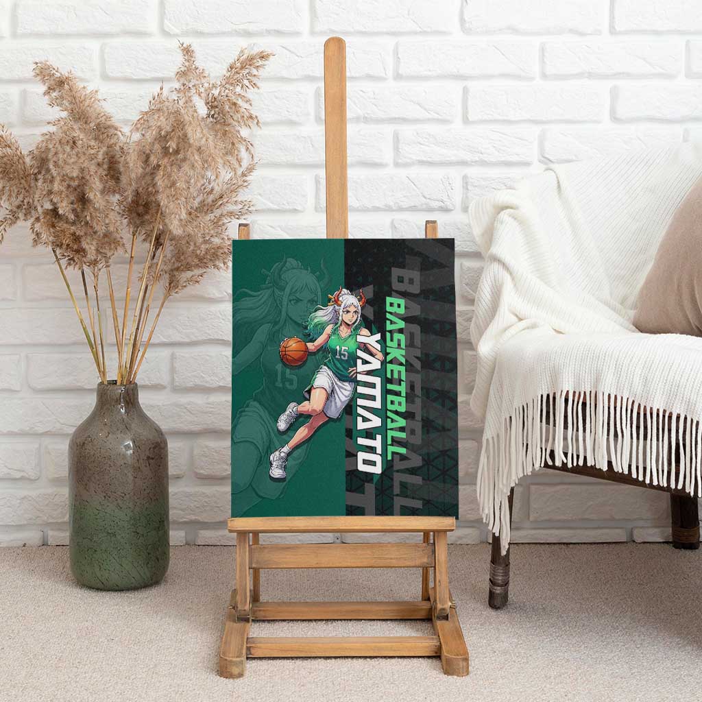 Yamato One Piece Basketball Theme Green and Black Design Canvas Wall Art with Oni Mask Emblem and Dynamic Pose - The Mazicc