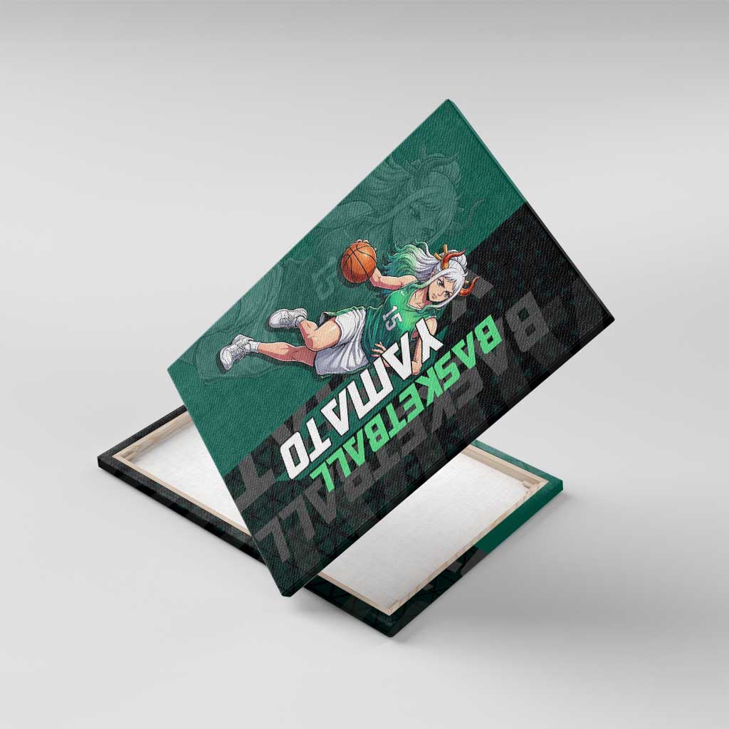 Yamato One Piece Basketball Theme Green and Black Design Canvas Wall Art with Oni Mask Emblem and Dynamic Pose - The Mazicc