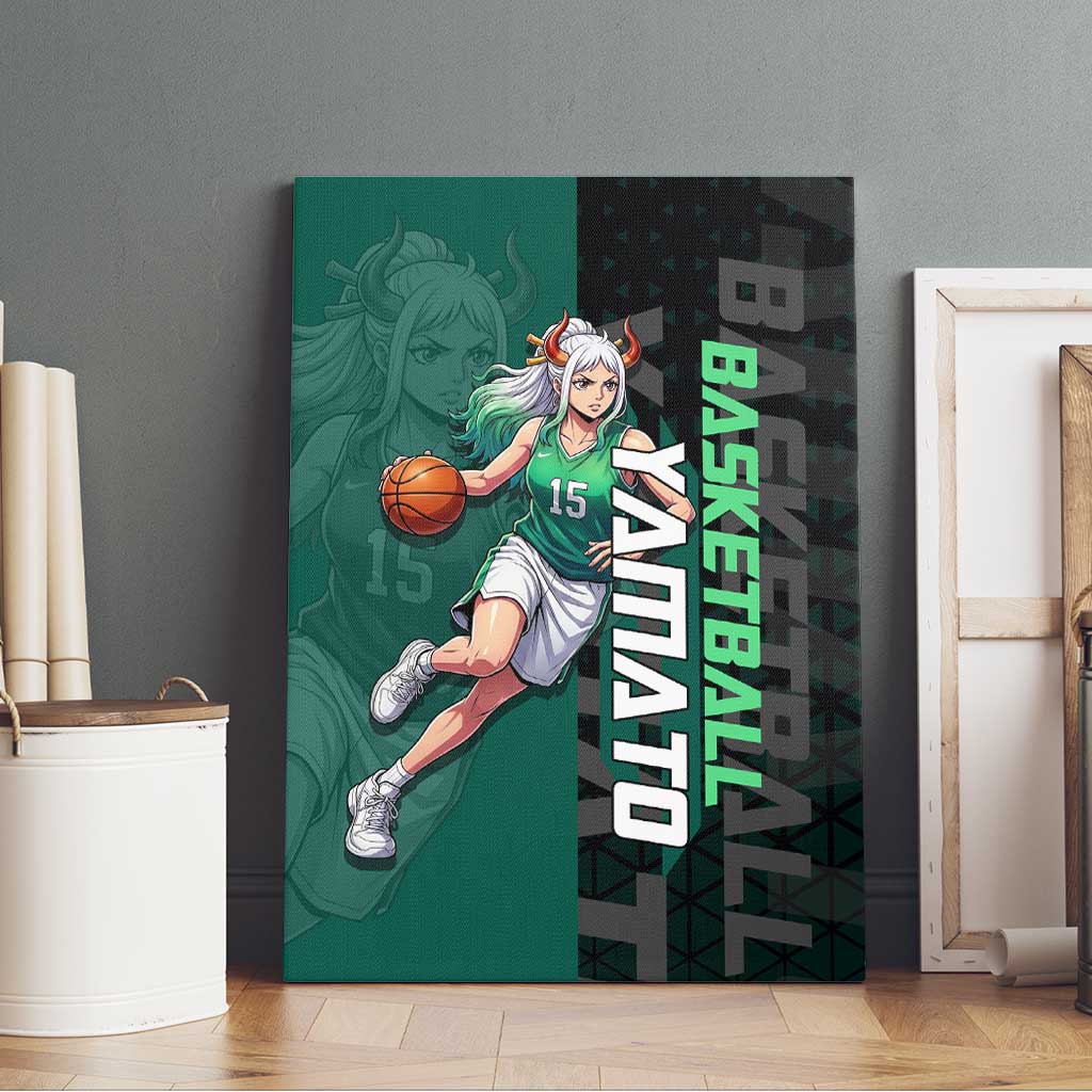 Yamato One Piece Basketball Theme Green and Black Design Canvas Wall Art with Oni Mask Emblem and Dynamic Pose - The Mazicc