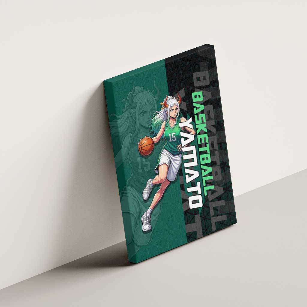 Yamato One Piece Basketball Theme Green and Black Design Canvas Wall Art with Oni Mask Emblem and Dynamic Pose - The Mazicc