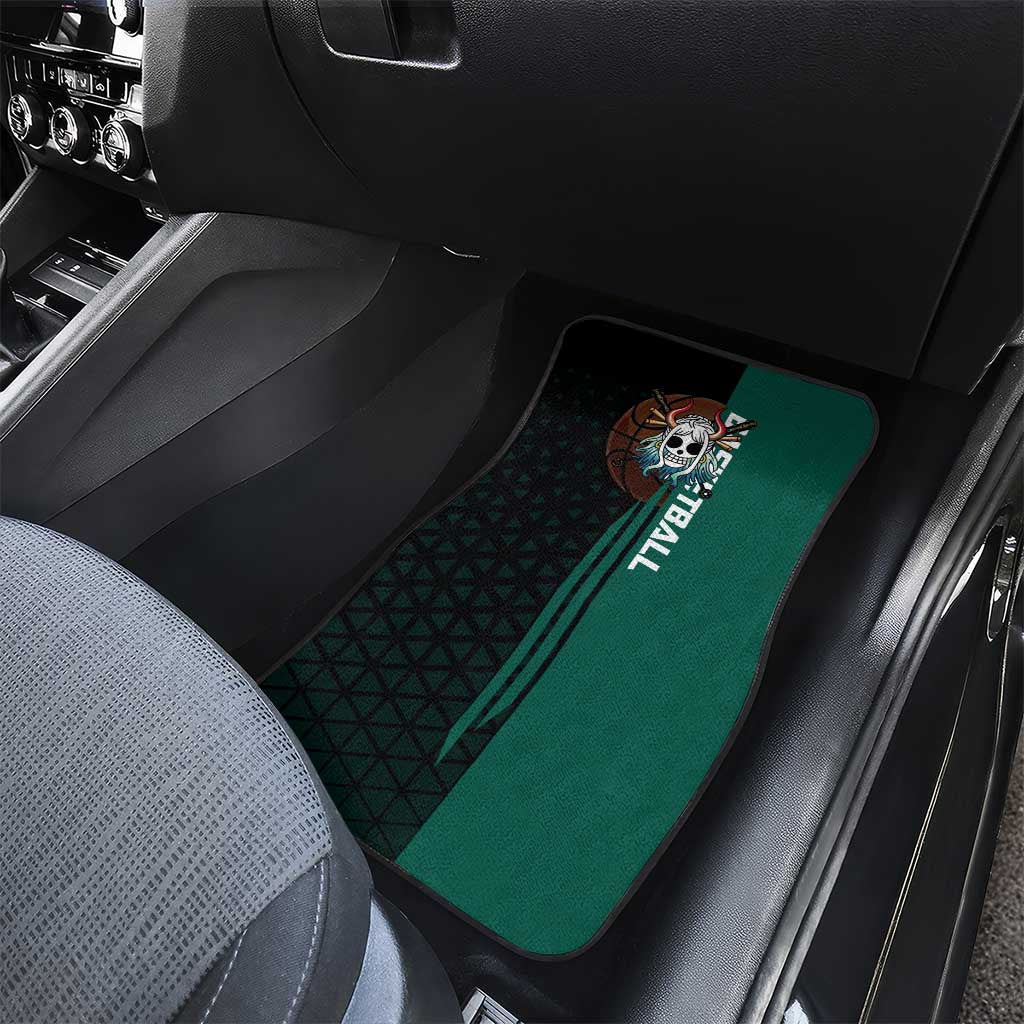 Yamato One Piece Basketball Theme Green and Black Design Car Mats with Oni Mask Emblem and Dynamic Pose - The Mazicc