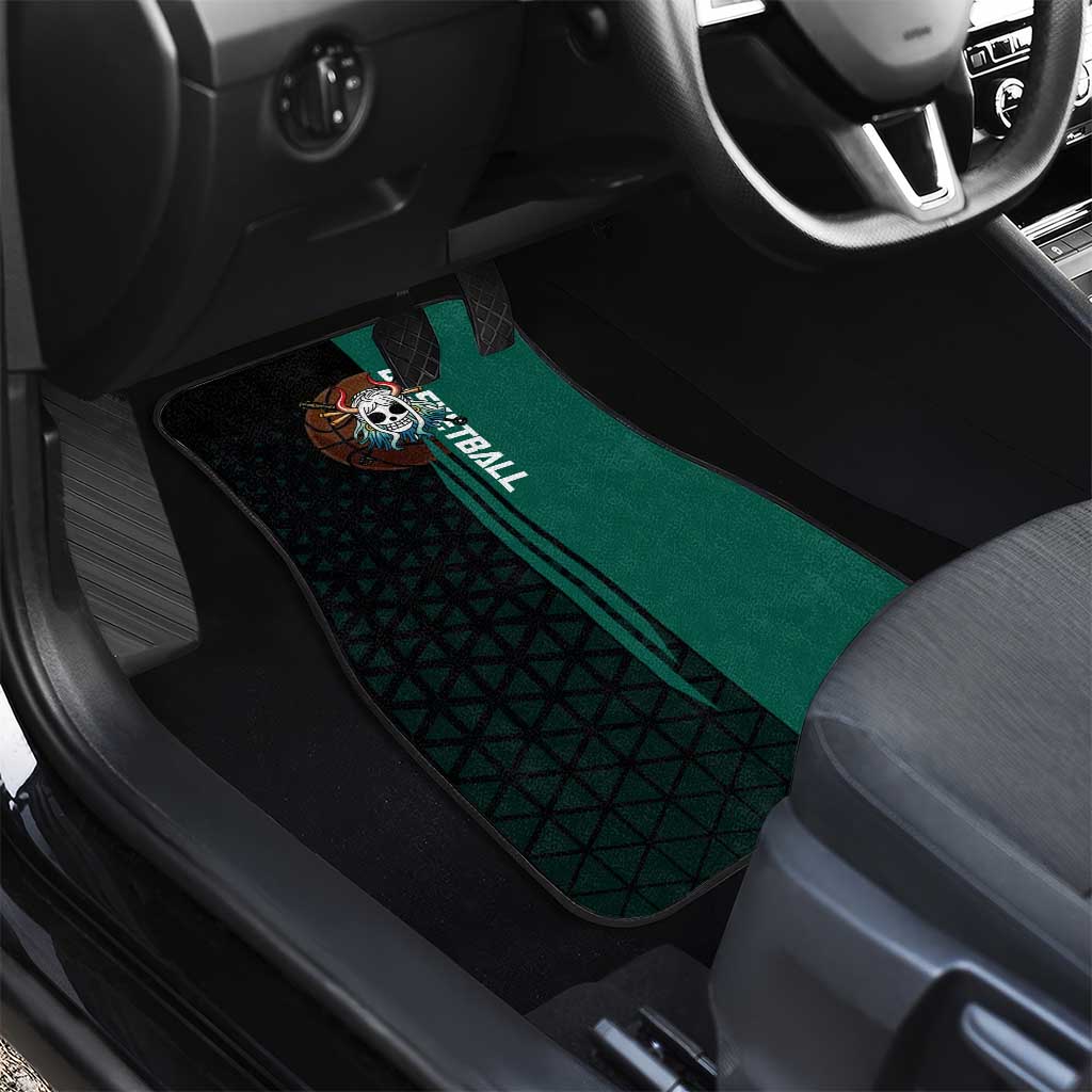 Yamato One Piece Basketball Theme Green and Black Design Car Mats with Oni Mask Emblem and Dynamic Pose - The Mazicc