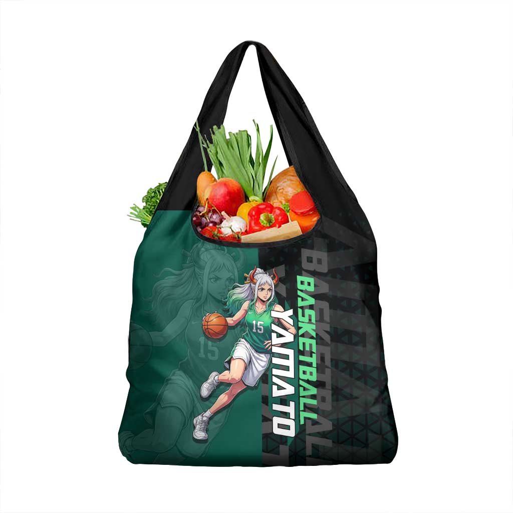 Yamato One Piece Basketball Theme Green and Black Design Grocery Bag with Oni Mask Emblem and Dynamic Pose - The Mazicc
