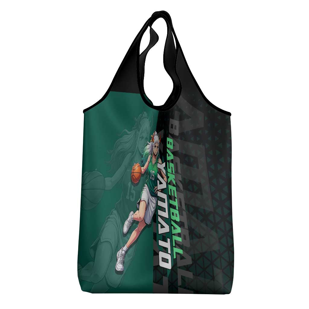 Yamato One Piece Basketball Theme Green and Black Design Grocery Bag with Oni Mask Emblem and Dynamic Pose - The Mazicc
