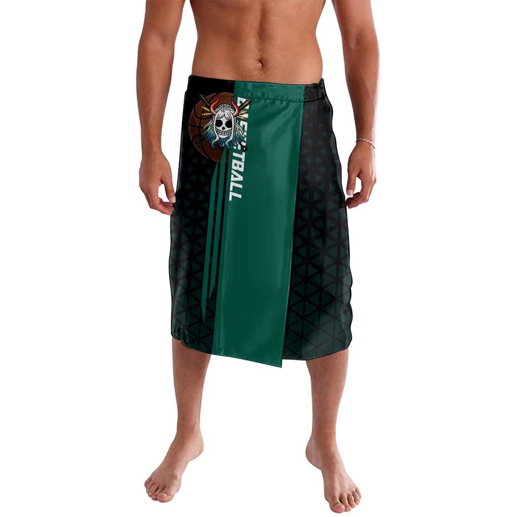 Yamato One Piece Basketball Theme Green and Black Design Lavalava with Oni Mask Emblem and Dynamic Pose - The Mazicc