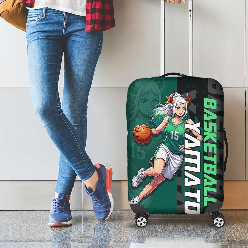 Yamato One Piece Basketball Theme Green and Black Design Luggage Cover with Oni Mask Emblem and Dynamic Pose - The Mazicc