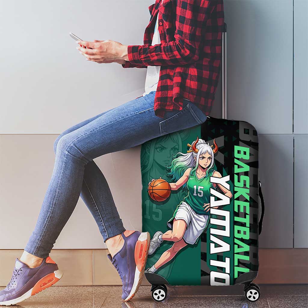Yamato One Piece Basketball Theme Green and Black Design Luggage Cover with Oni Mask Emblem and Dynamic Pose - The Mazicc