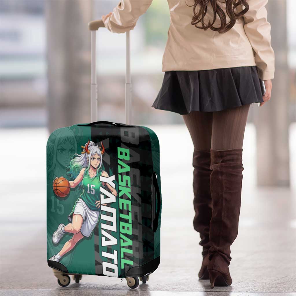 Yamato One Piece Basketball Theme Green and Black Design Luggage Cover with Oni Mask Emblem and Dynamic Pose - The Mazicc