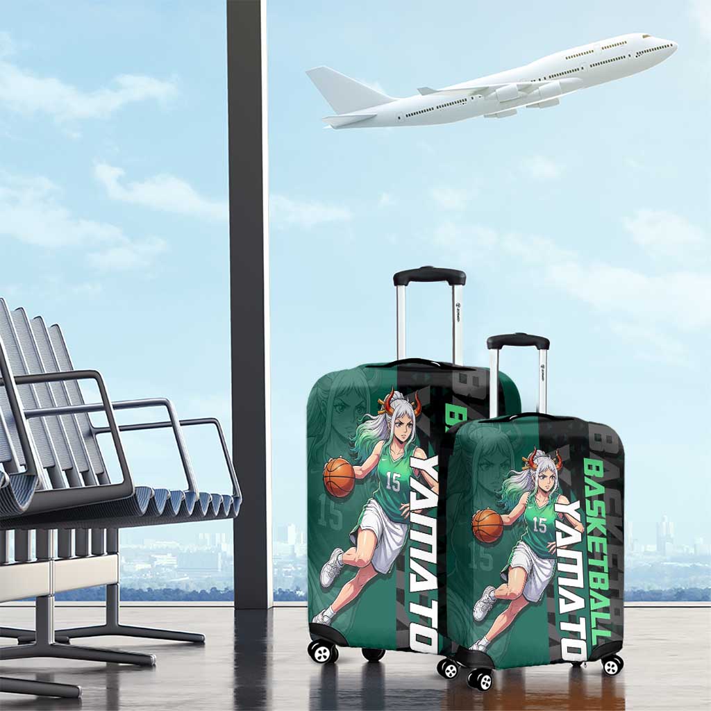 Yamato One Piece Basketball Theme Green and Black Design Luggage Cover with Oni Mask Emblem and Dynamic Pose - The Mazicc