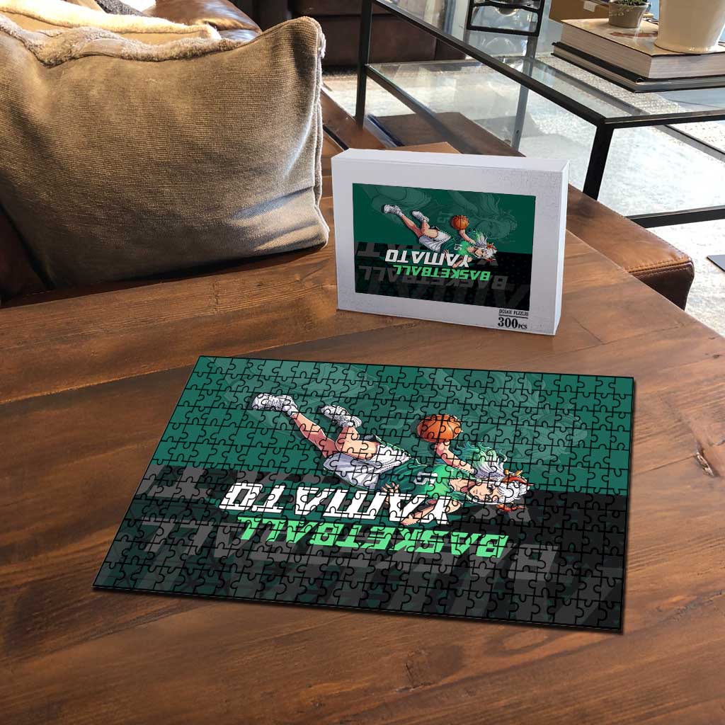 Yamato One Piece Basketball Theme Green and Black Design Puzzle with Oni Mask Emblem and Dynamic Pose - The Mazicc