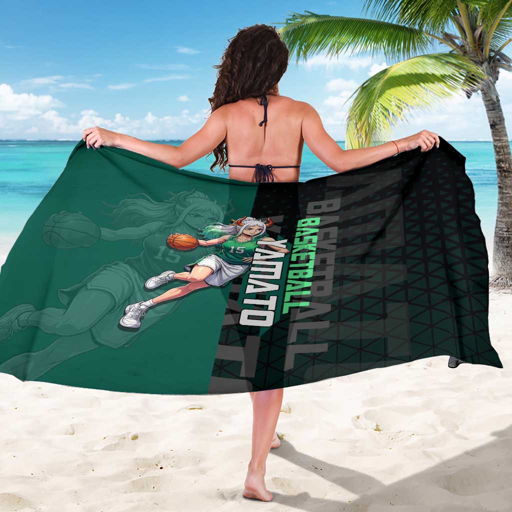 Yamato One Piece Basketball Theme Green and Black Design Sarong with Oni Mask Emblem and Dynamic Pose - The Mazicc