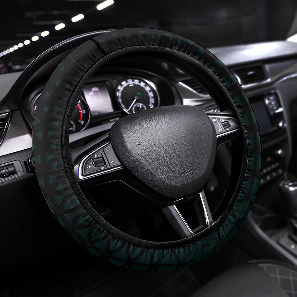 Yamato One Piece Basketball Theme Green and Black Design Steering Wheel Cover with Oni Mask Emblem and Dynamic Pose - The Mazicc