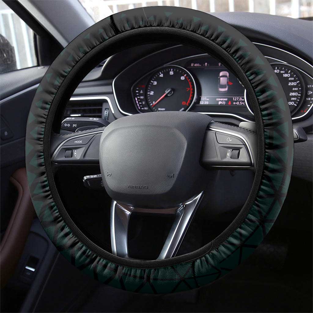 Yamato One Piece Basketball Theme Green and Black Design Steering Wheel Cover with Oni Mask Emblem and Dynamic Pose - The Mazicc