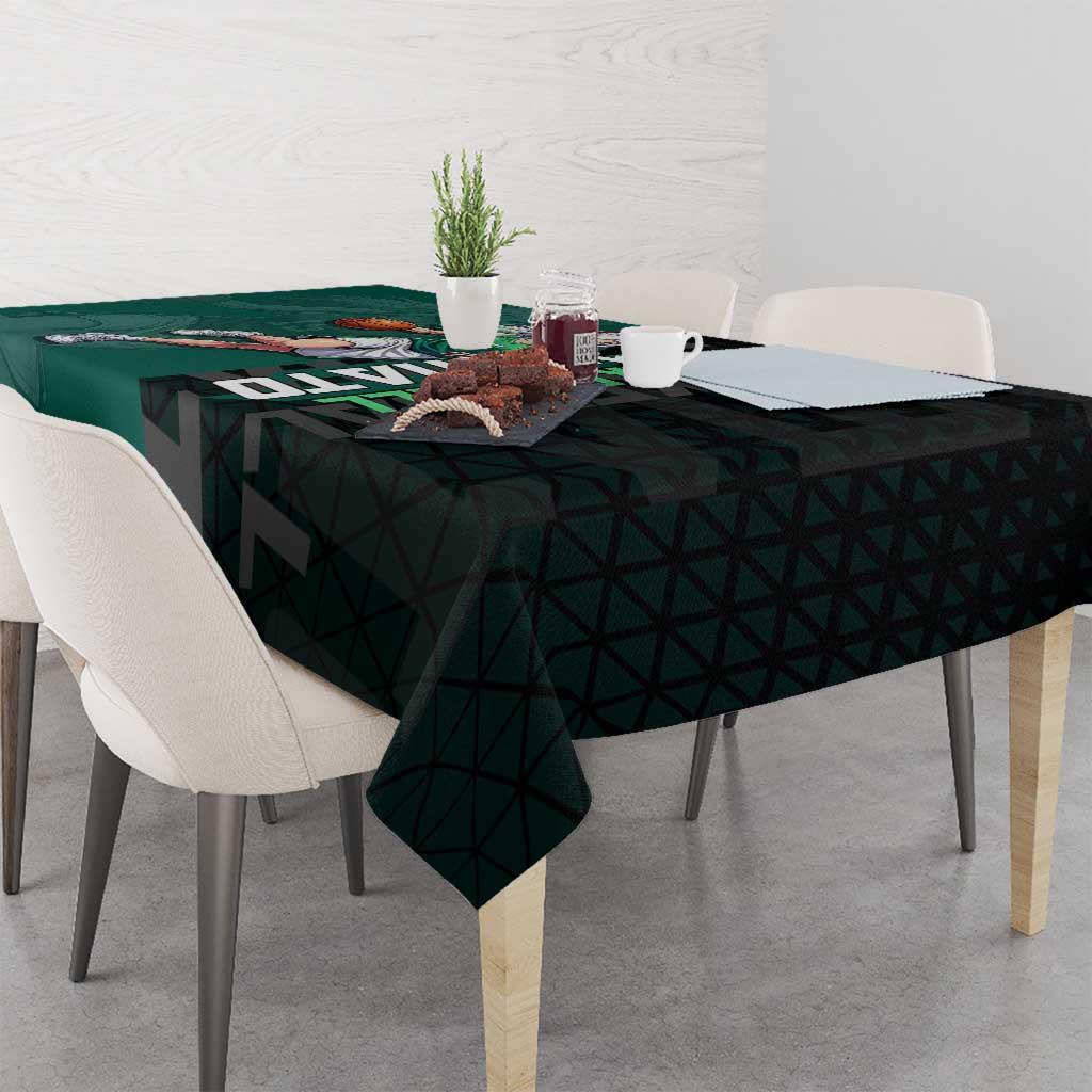Yamato One Piece Basketball Theme Green and Black Design Tablecloth with Oni Mask Emblem and Dynamic Pose - The Mazicc