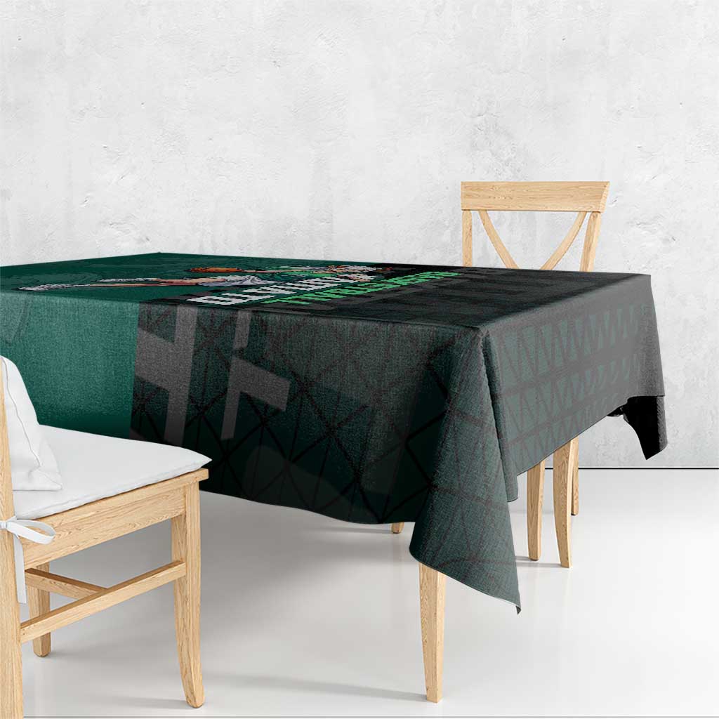 Yamato One Piece Basketball Theme Green and Black Design Tablecloth with Oni Mask Emblem and Dynamic Pose - The Mazicc