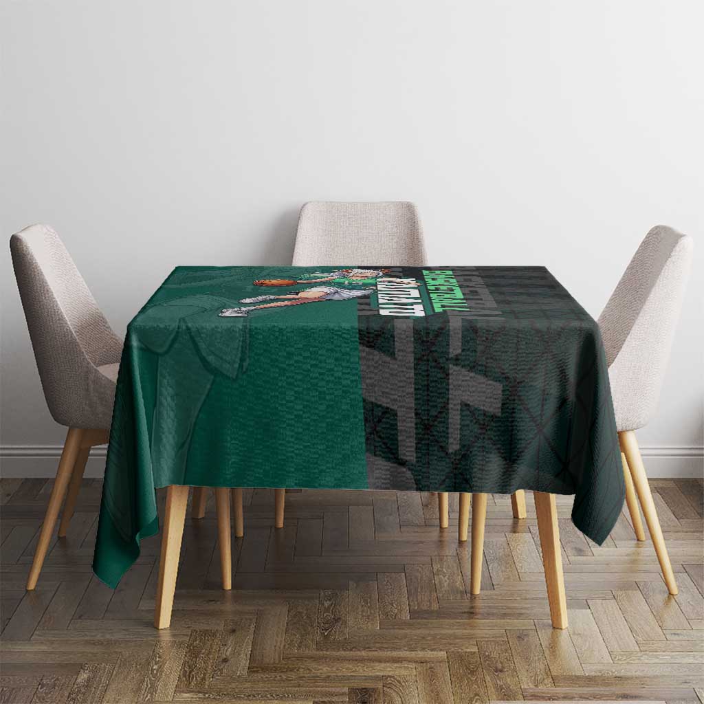 Yamato One Piece Basketball Theme Green and Black Design Tablecloth with Oni Mask Emblem and Dynamic Pose - The Mazicc