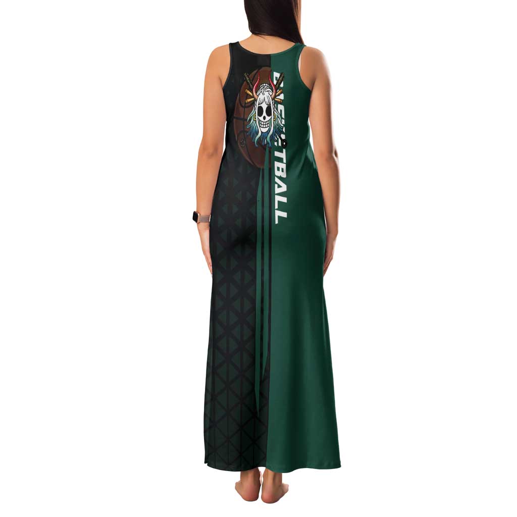 Yamato One Piece Basketball Theme Green and Black Design Tank Maxi Dress with Oni Mask Emblem and Dynamic Pose - The Mazicc