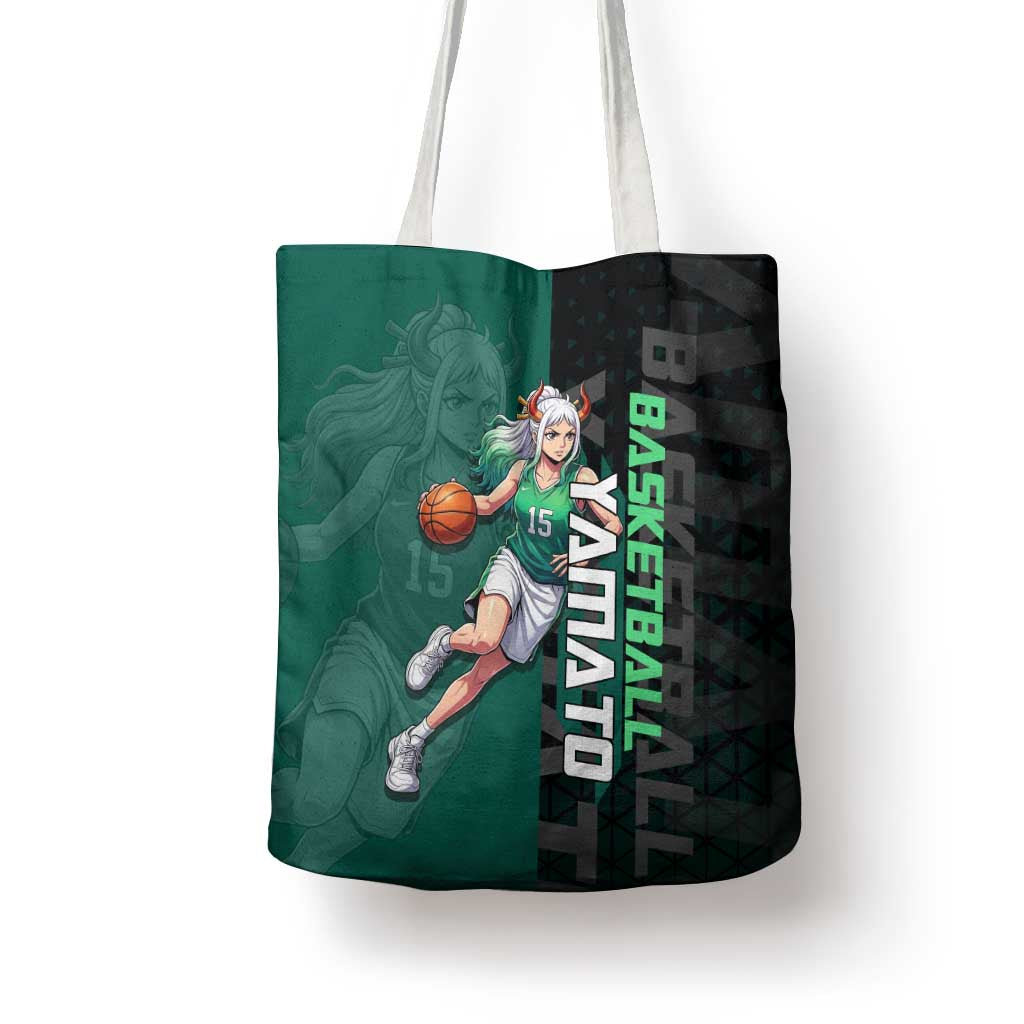 Yamato One Piece Basketball Theme Green and Black Design Tote Bag with Oni Mask Emblem and Dynamic Pose - The Mazicc