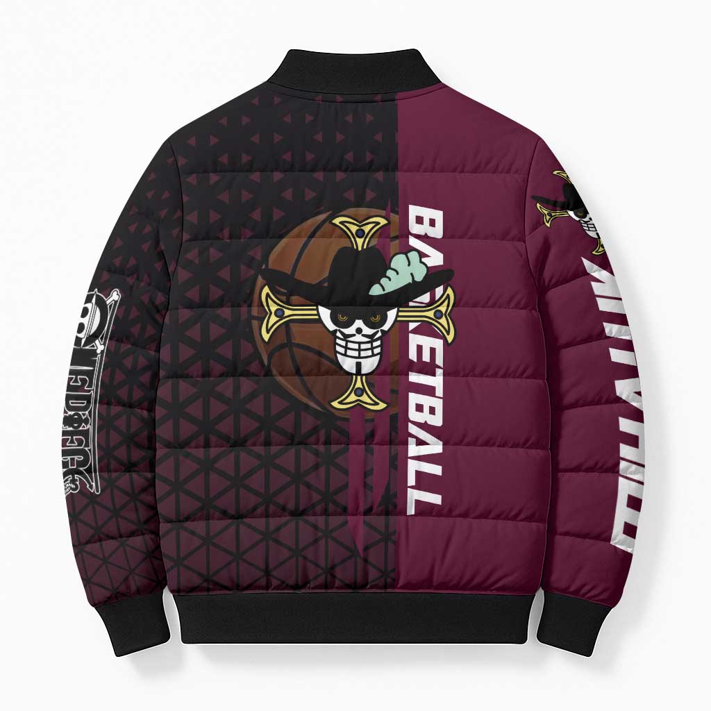 Mihawk One Piece Basketball Bomber Puffer Jacket Aggressive Pose - The Mazicc