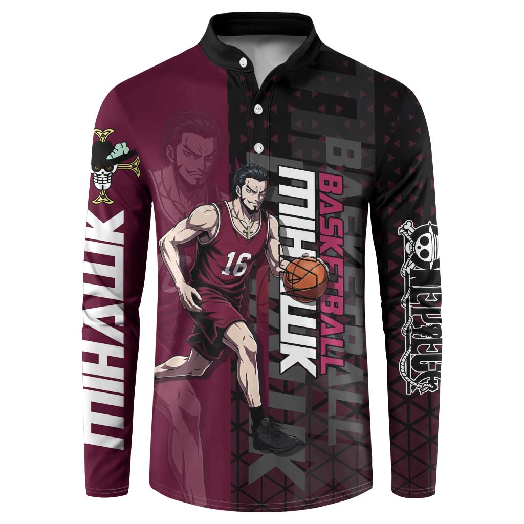 Mihawk One Piece Basketball Button Sweatshirt Aggressive Pose - The Mazicc