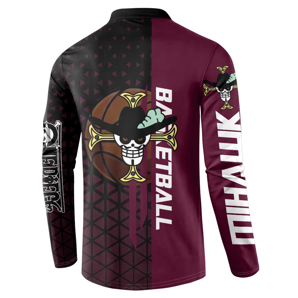 Mihawk One Piece Basketball Button Sweatshirt Aggressive Pose - The Mazicc