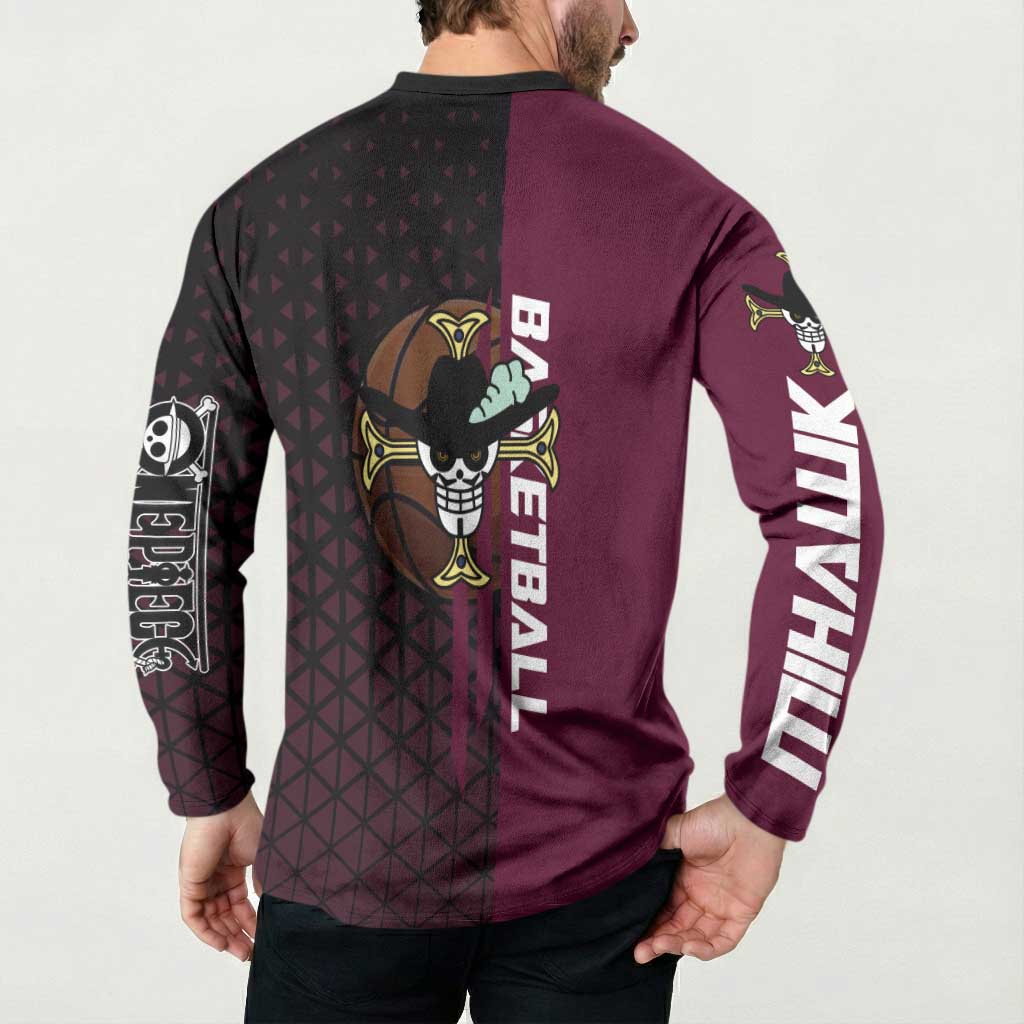 Mihawk One Piece Basketball Button Sweatshirt Aggressive Pose - The Mazicc
