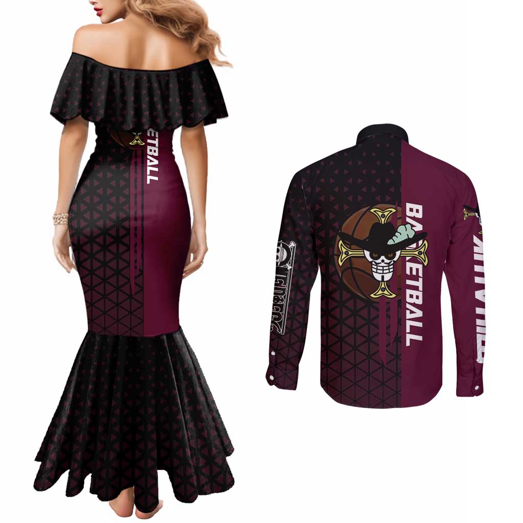Mihawk One Piece Basketball Couples Matching Mermaid Dress and Long Sleeve Button Shirt Aggressive Pose - The Mazicc