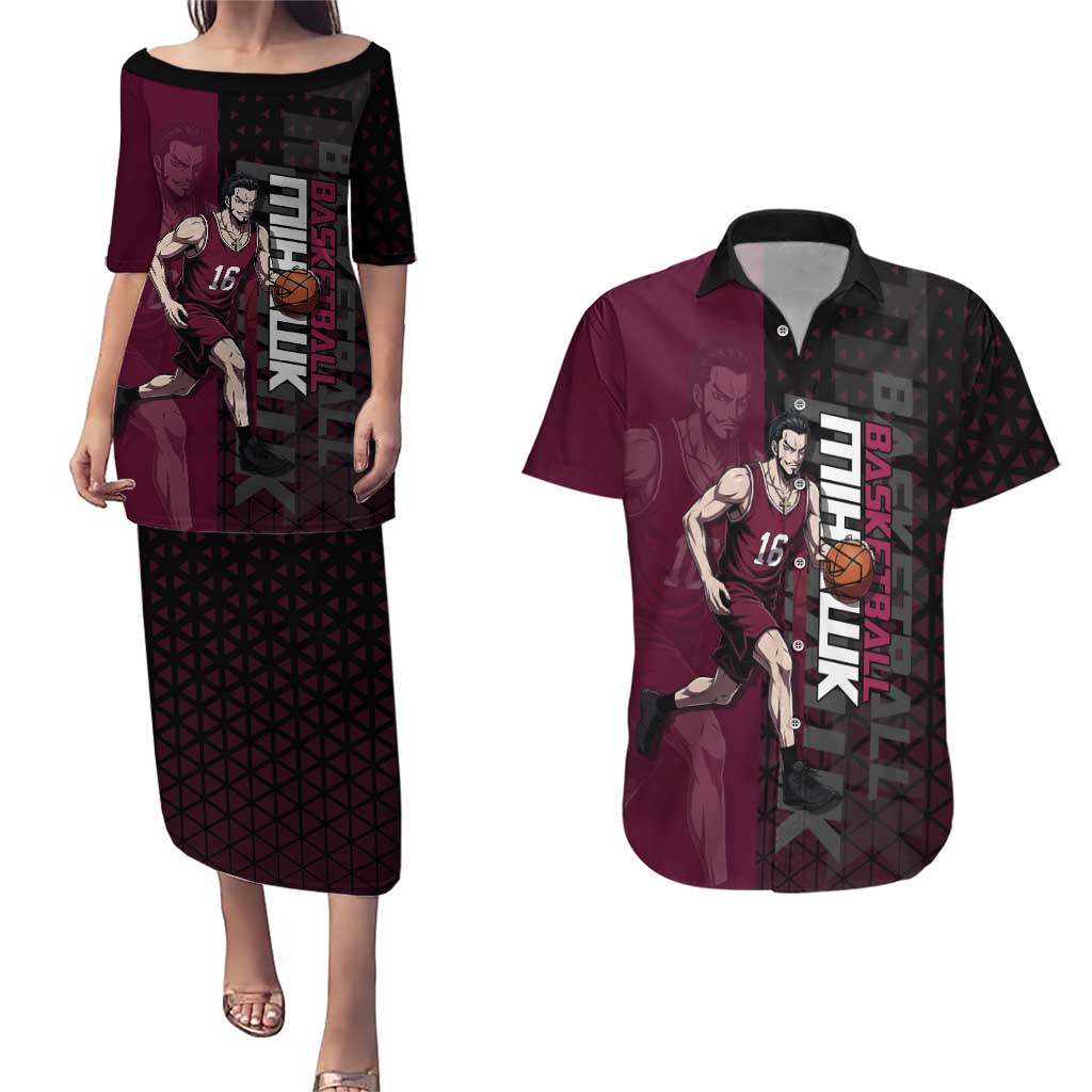 Mihawk One Piece Basketball Couples Matching Puletasi and Hawaiian Shirt Aggressive Pose - The Mazicc