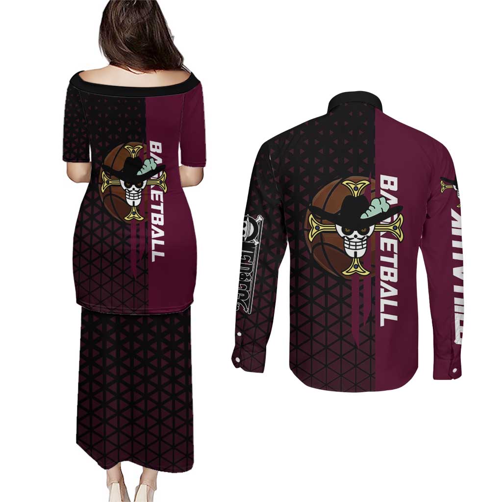 Mihawk One Piece Basketball Couples Matching Puletasi and Long Sleeve Button Shirt Aggressive Pose - The Mazicc