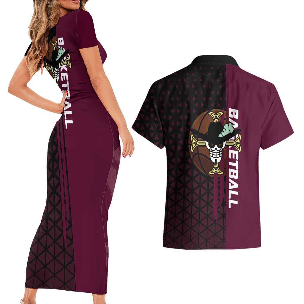Mihawk One Piece Basketball Couples Matching Short Sleeve Bodycon Dress and Hawaiian Shirt Aggressive Pose - The Mazicc