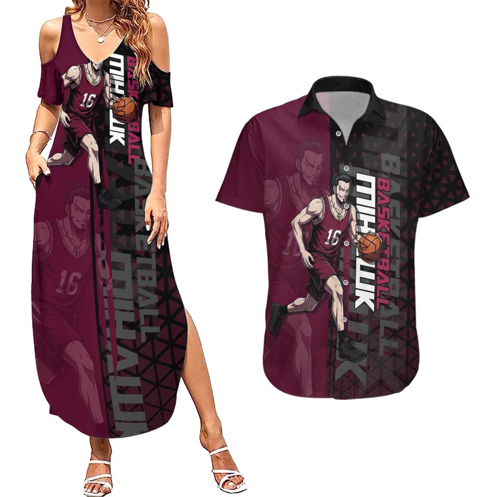 Mihawk One Piece Basketball Couples Matching Summer Maxi Dress and Hawaiian Shirt Aggressive Pose - The Mazicc